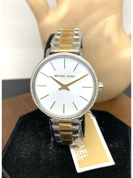 Michael Kors Womens Watch MK1041 Quartz White Dial Two Tone Stainless Steel 32mm